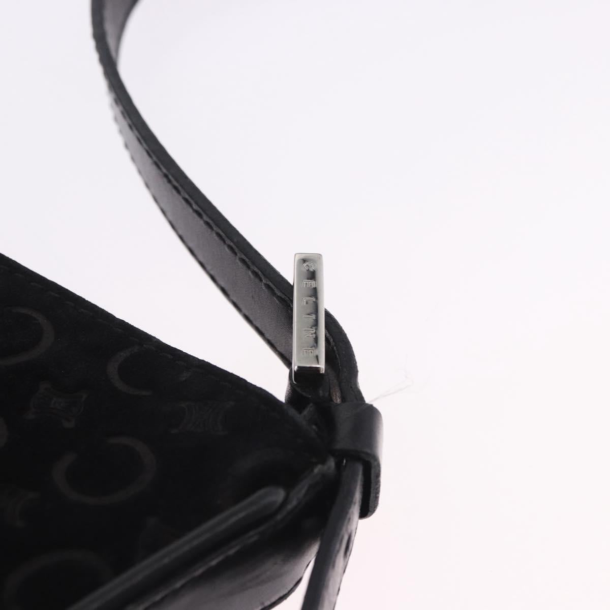 CELINE C Macadam Canvas Shoulder Bag Suede Black Silver Auth 202665A