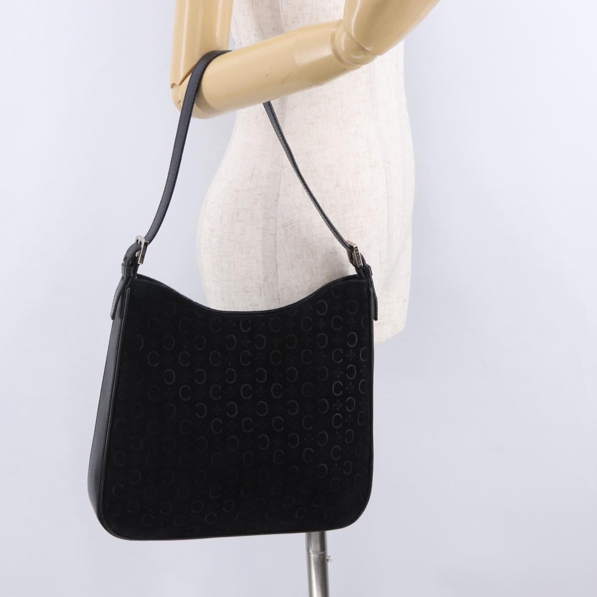 CELINE C Macadam Canvas Shoulder Bag Suede Black Silver Auth 202665A