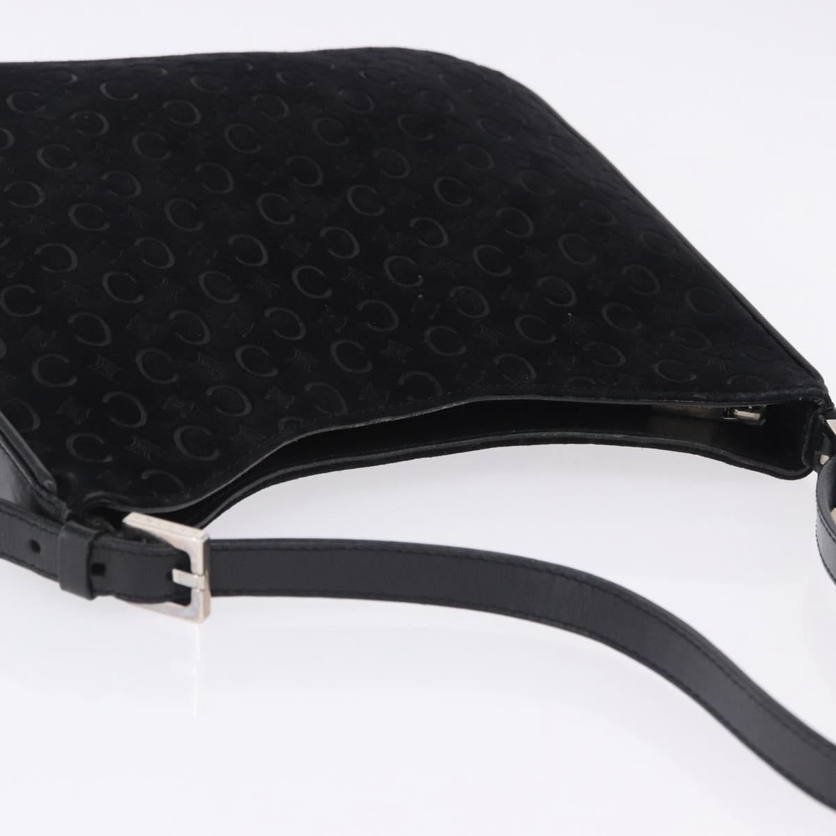 CELINE C Macadam Canvas Shoulder Bag Suede Black Silver Auth 202665A