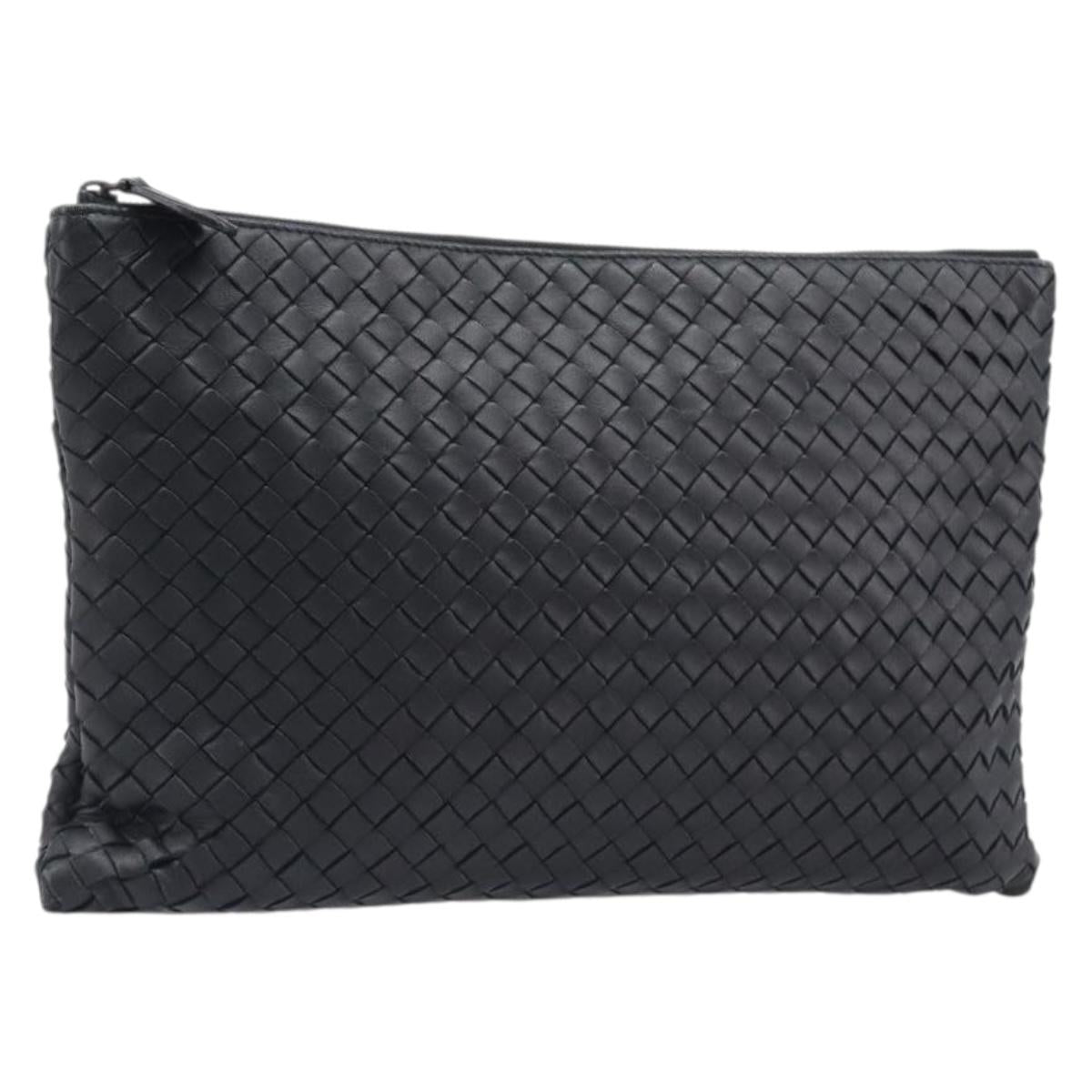 BOTTEGA VENETA INTRECCIATO Clutch Bag Leather Black Auth 202666V