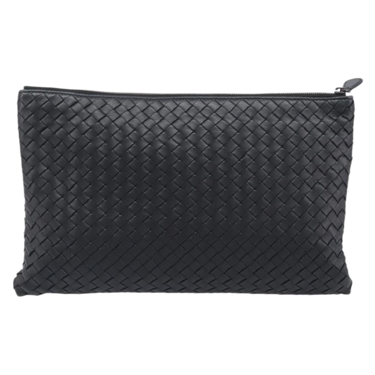 BOTTEGA VENETA INTRECCIATO Clutch Bag Leather Black Auth 202666V