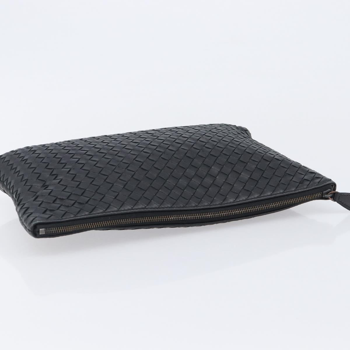 BOTTEGA VENETA INTRECCIATO Clutch Bag Leather Black Auth 202666V