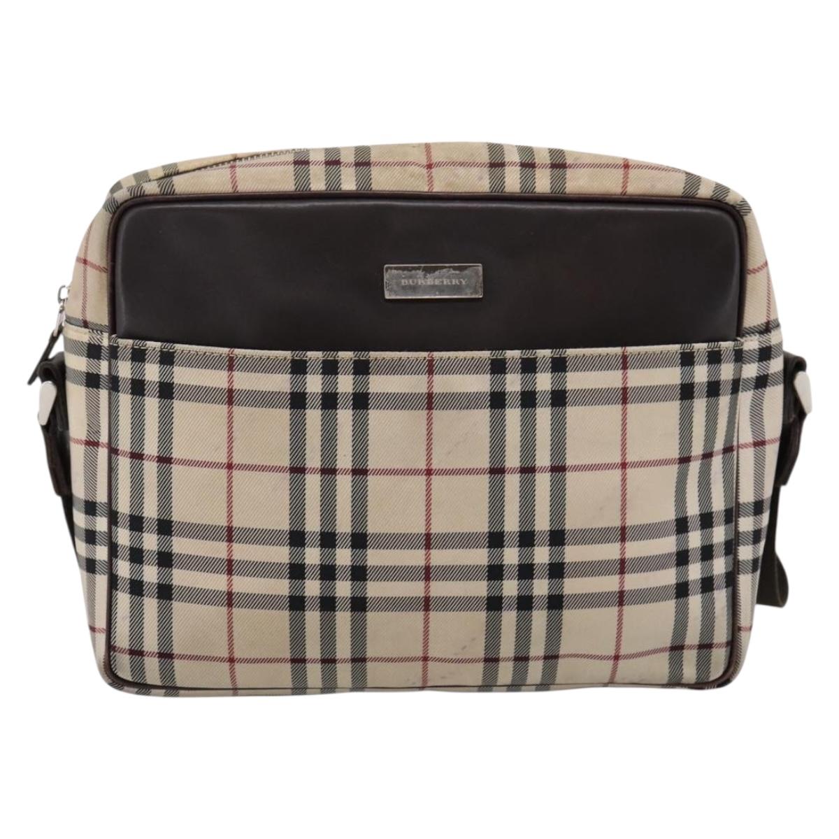 BURBERRY Nova Check Shoulder Bag Canvas Beige Silver Auth 202667