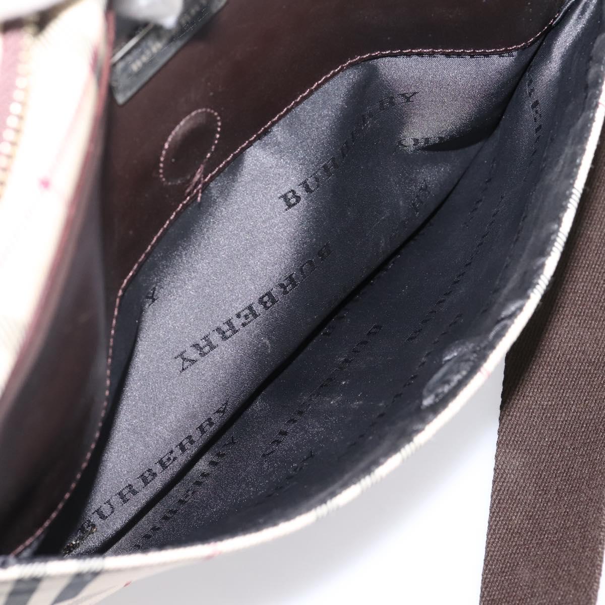 BURBERRY Nova Check Shoulder Bag Canvas Beige Silver Auth 202667
