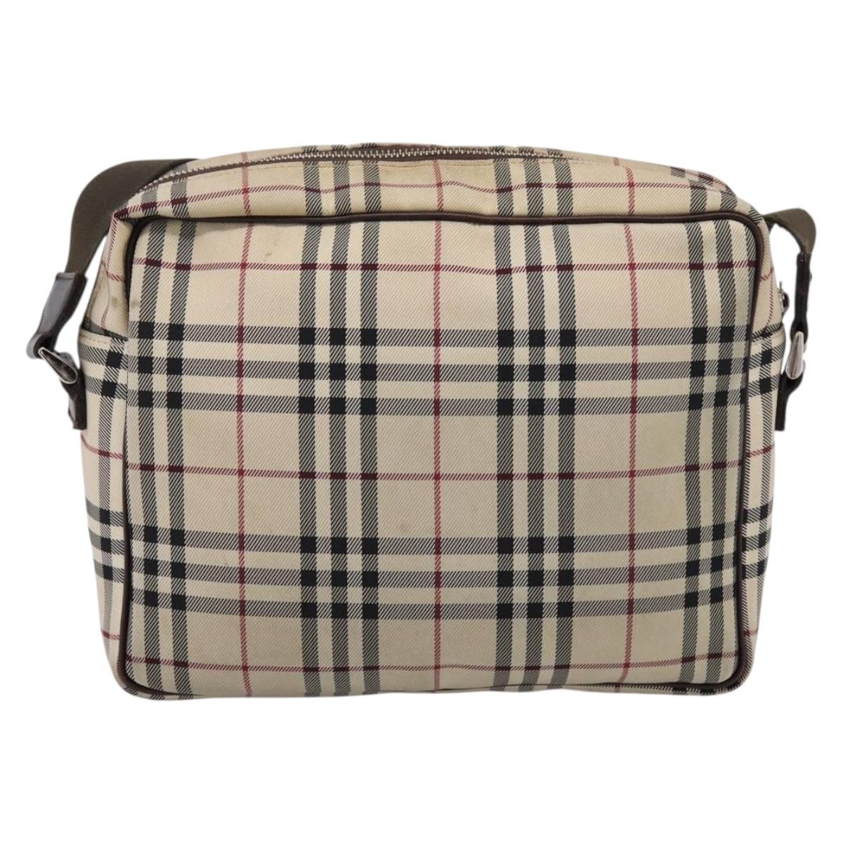 BURBERRY Nova Check Shoulder Bag Canvas Beige Silver Auth 202667