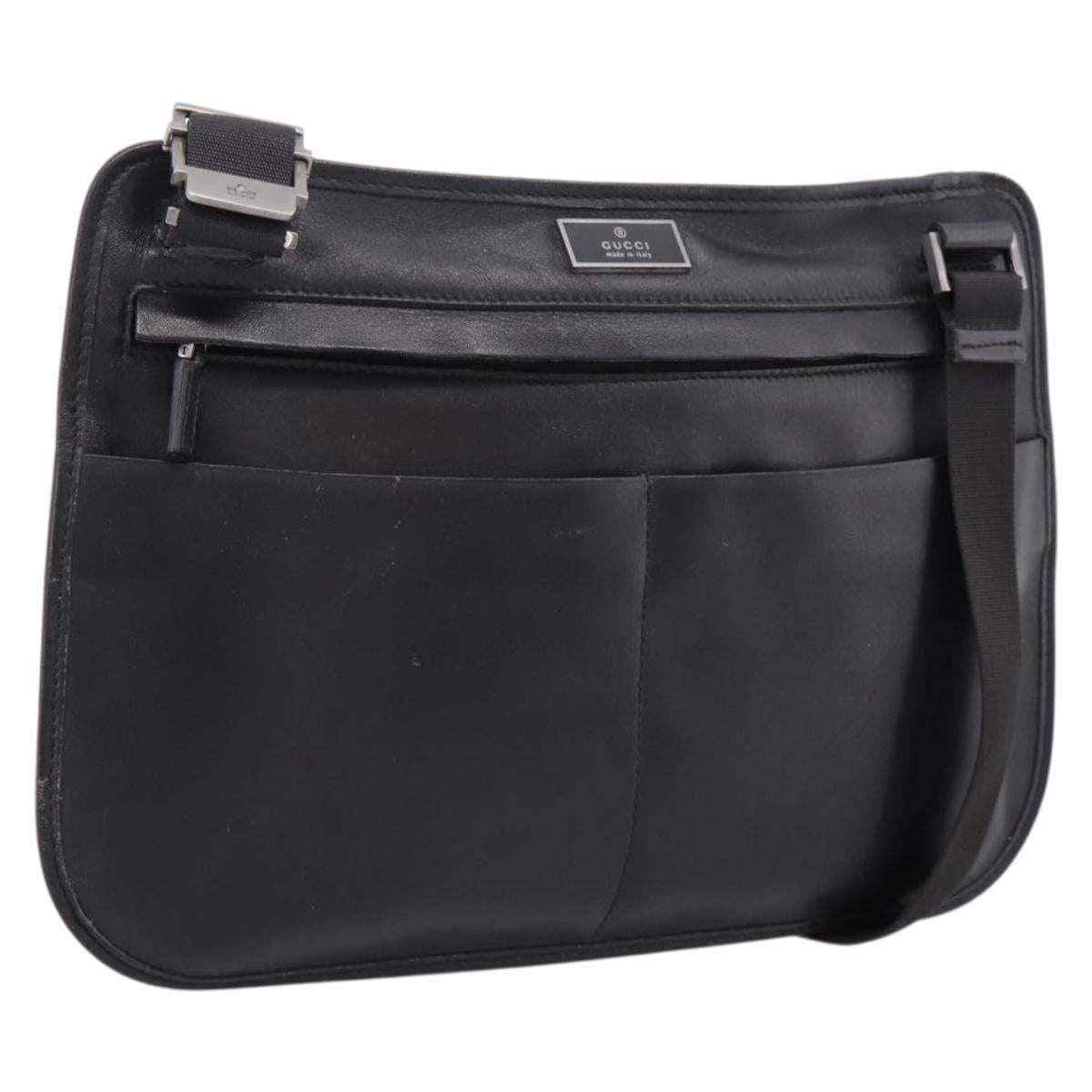 GUCCI Shoulder Bag Leather Black Silver 001 3364 Auth 202668