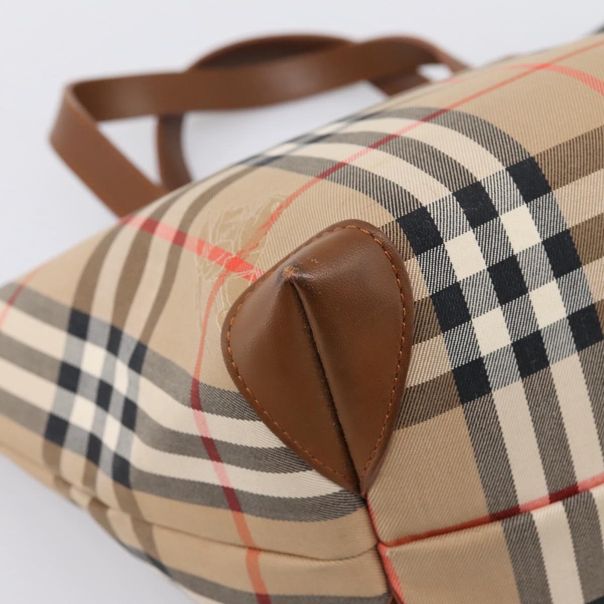 Burberrys Nova Check Hand Bag Canvas Beige Gold Auth 202669