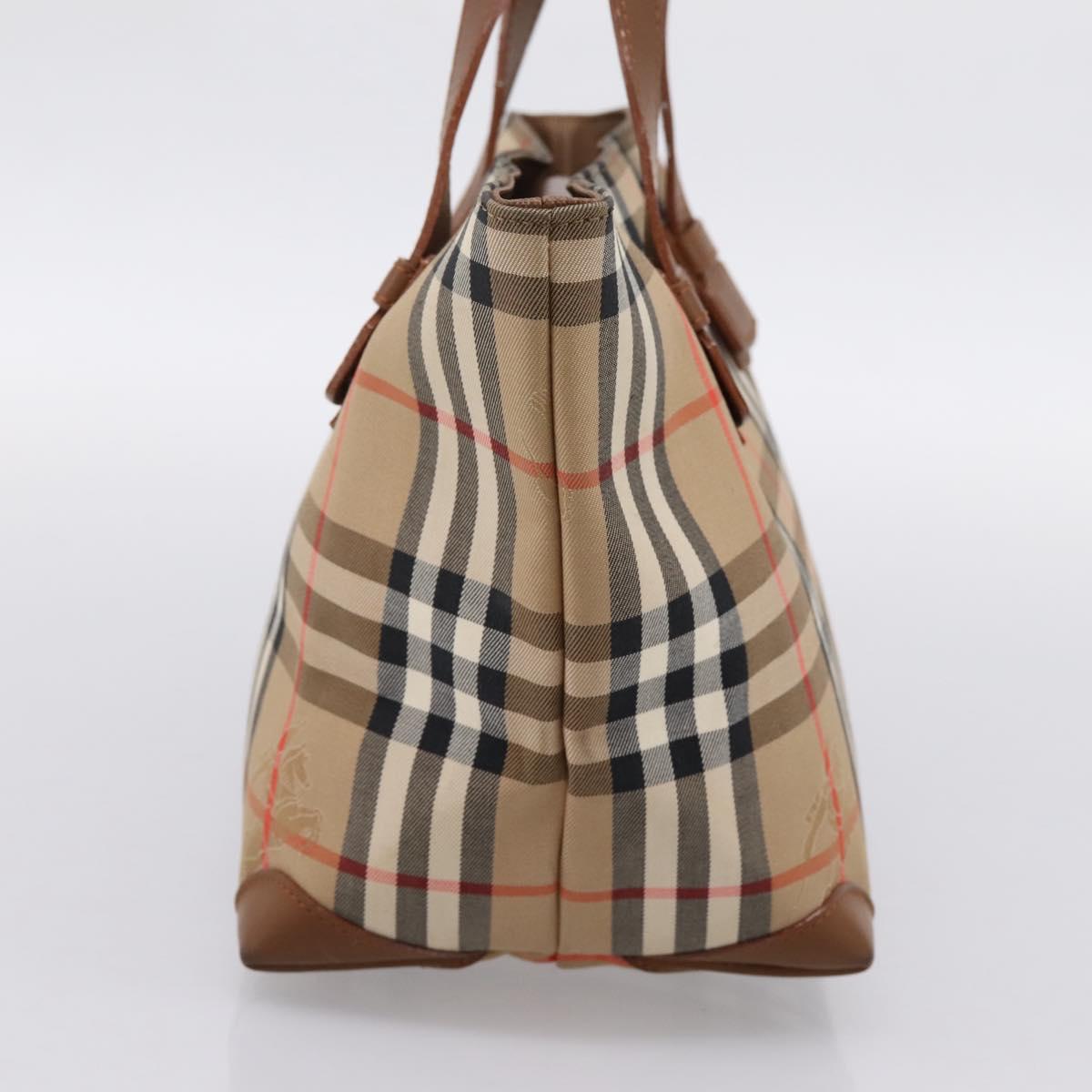 Burberrys Nova Check Hand Bag Canvas Beige Gold Auth 202669