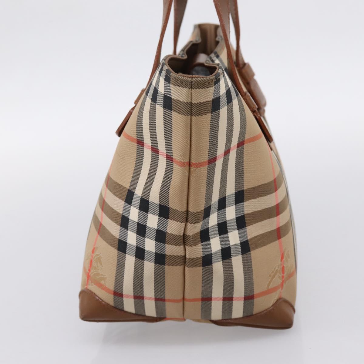 Burberrys Nova Check Hand Bag Canvas Beige Gold Auth 202669