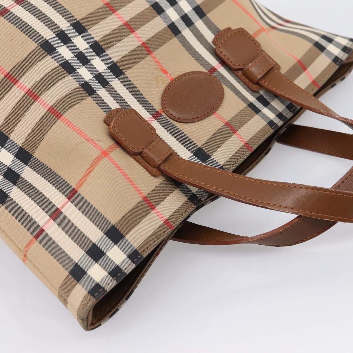 Burberrys Nova Check Hand Bag Canvas Beige Gold Auth 202669