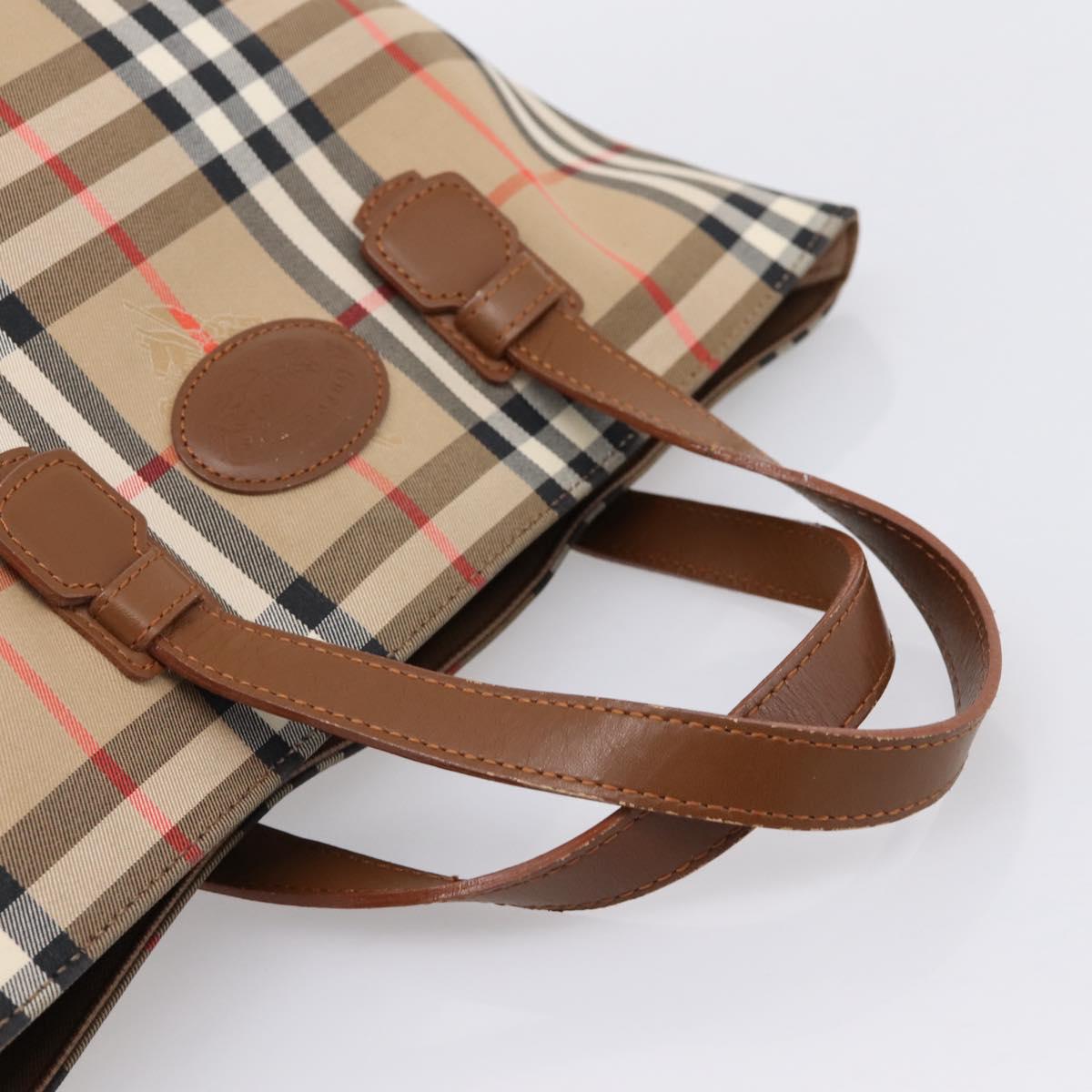 Burberrys Nova Check Hand Bag Canvas Beige Gold Auth 202669
