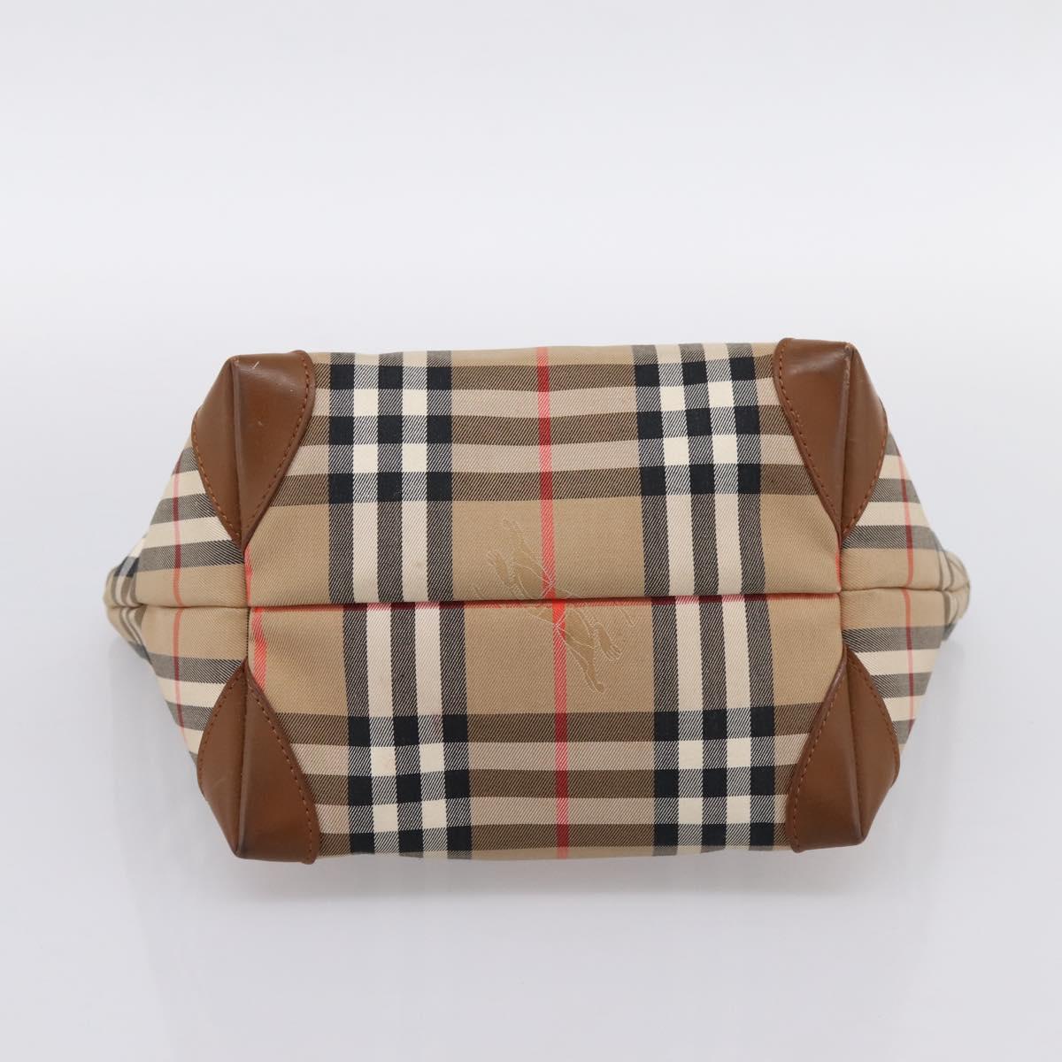 Burberrys Nova Check Hand Bag Canvas Beige Gold Auth 202669