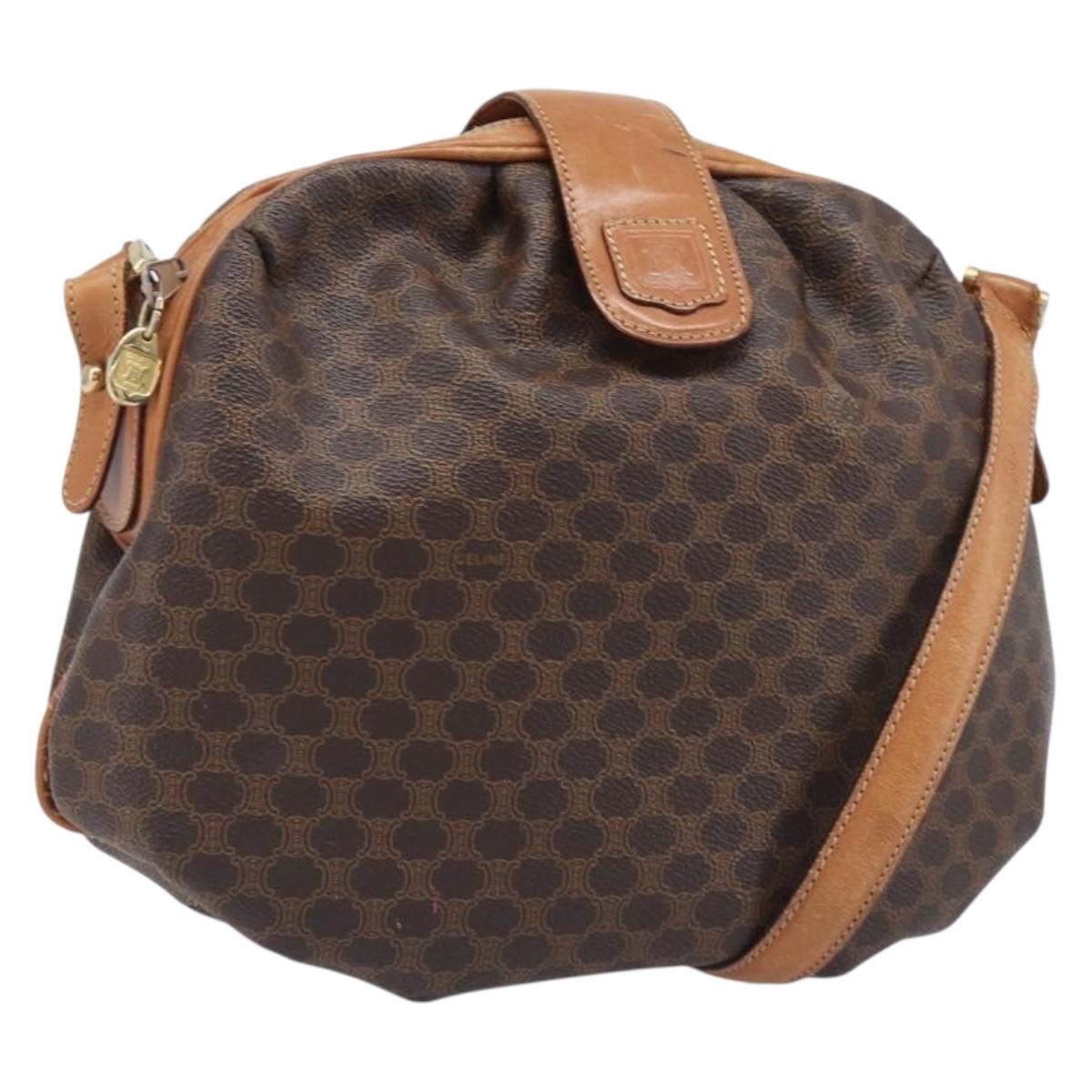 CELINE Macadam Canvas Shoulder Bag PVC Leather Brown Gold Auth 202674