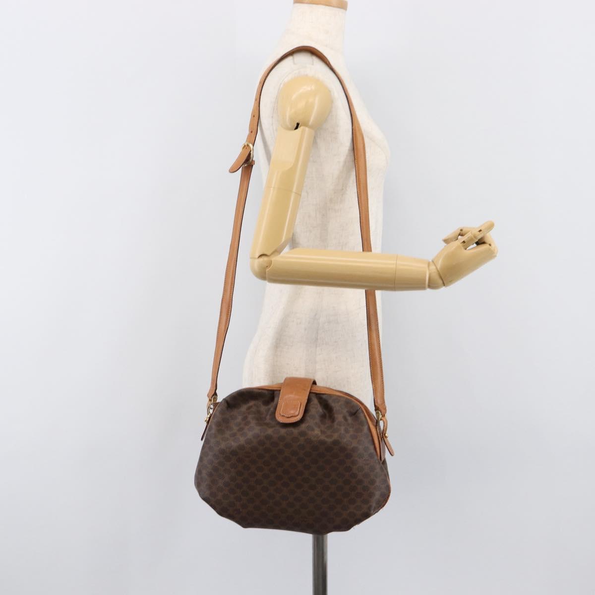 CELINE Macadam Canvas Shoulder Bag PVC Leather Brown Gold Auth 202674
