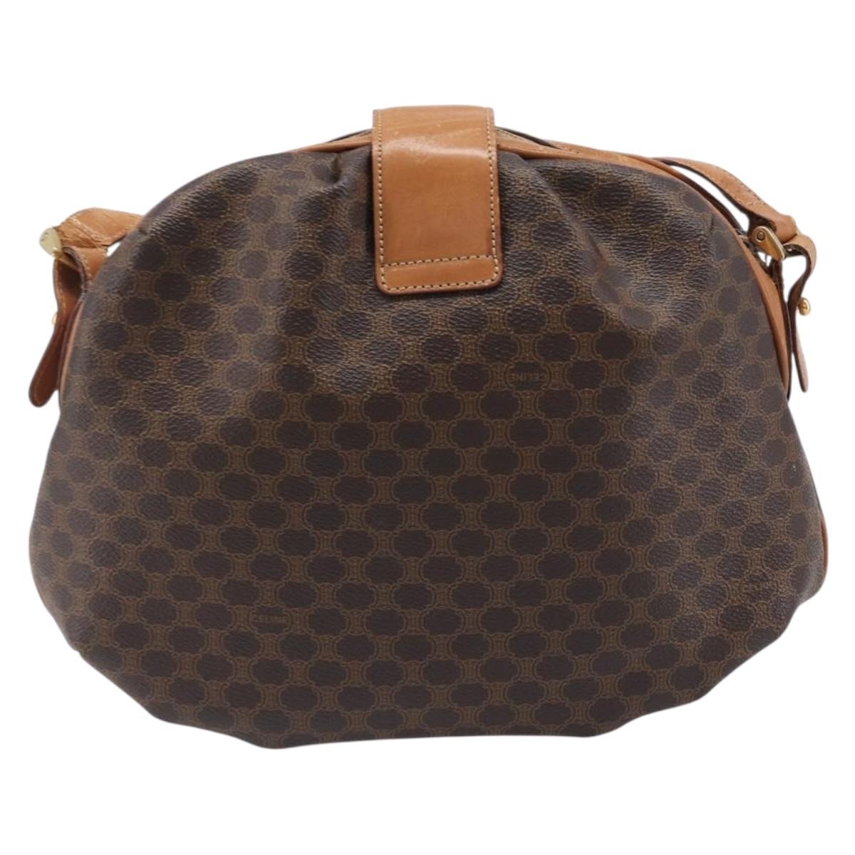 CELINE Macadam Canvas Shoulder Bag PVC Leather Brown Gold Auth 202674