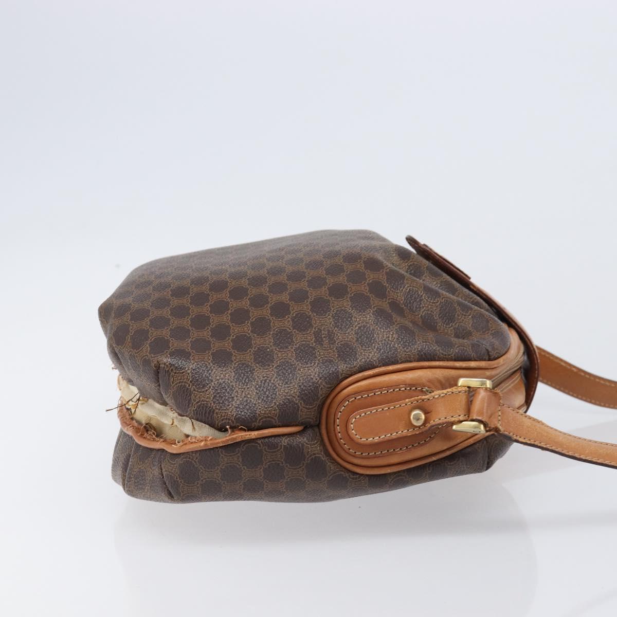 CELINE Macadam Canvas Shoulder Bag PVC Leather Brown Gold Auth 202674