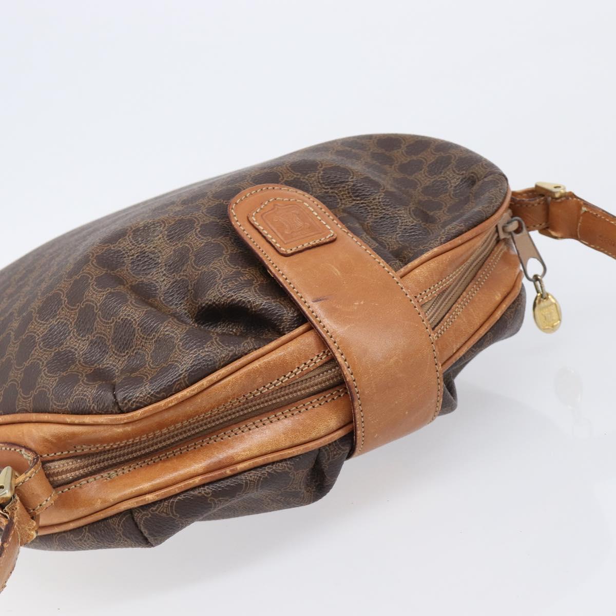 CELINE Macadam Canvas Shoulder Bag PVC Leather Brown Gold Auth 202674