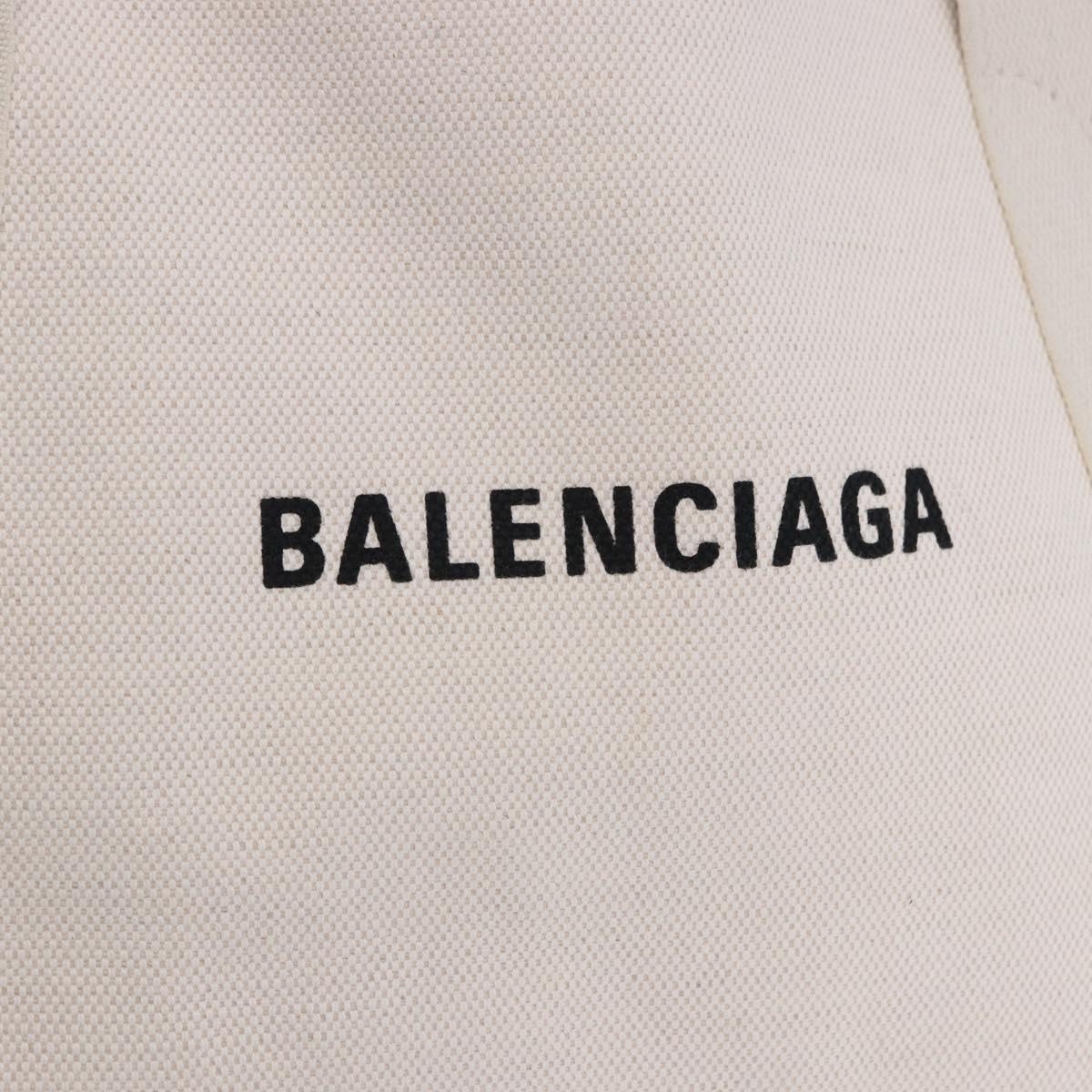 BALENCIAGA Navy Cabas Hand Bag Canvas Ivory Silver 339933 Auth 202675A