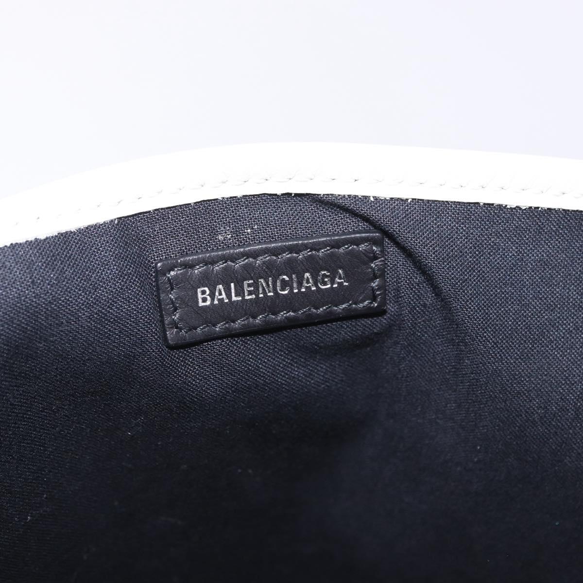 BALENCIAGA Navy Cabas Hand Bag Canvas Ivory Silver 339933 Auth 202675A