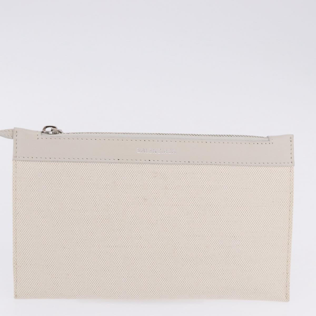 BALENCIAGA Navy Cabas Hand Bag Canvas Ivory Silver 339933 Auth 202675A
