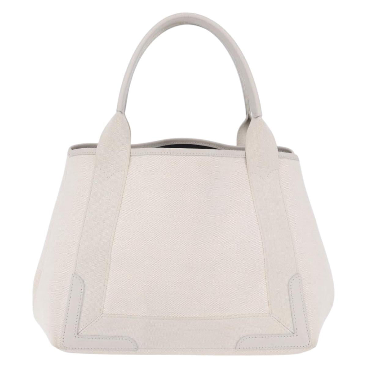 BALENCIAGA Navy Cabas Hand Bag Canvas Ivory Silver 339933 Auth 202675A