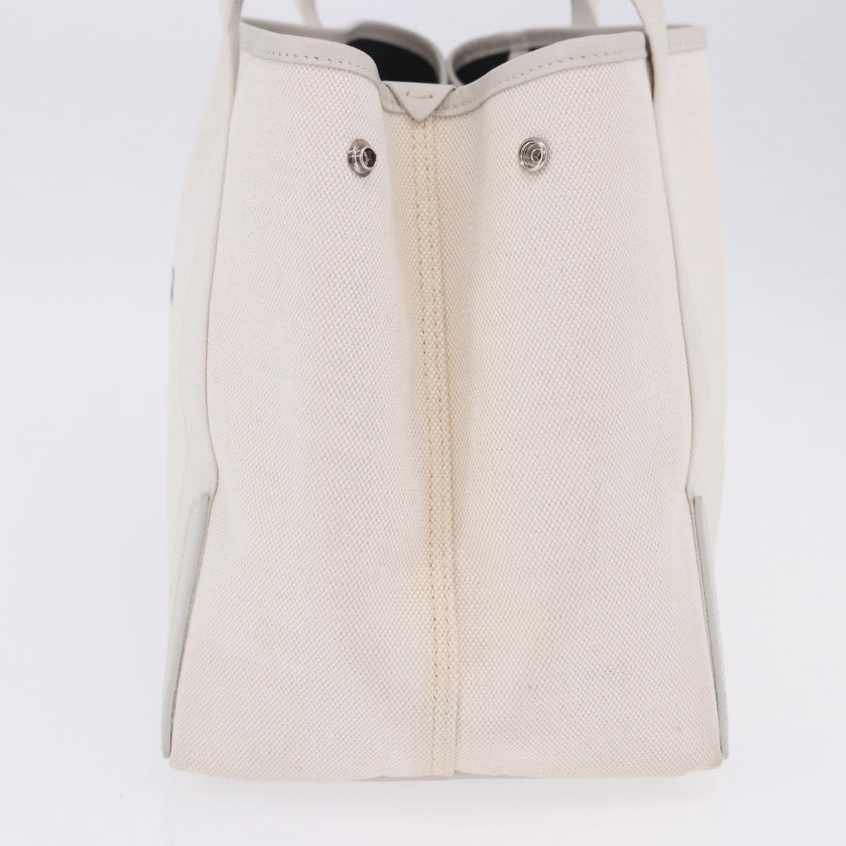 BALENCIAGA Navy Cabas Hand Bag Canvas Ivory Silver 339933 Auth 202675A