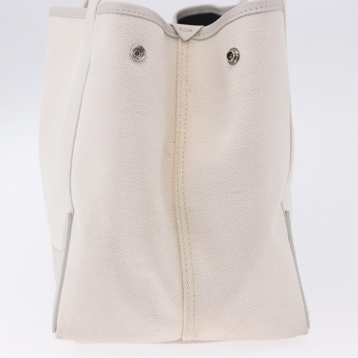 BALENCIAGA Navy Cabas Hand Bag Canvas Ivory Silver 339933 Auth 202675A