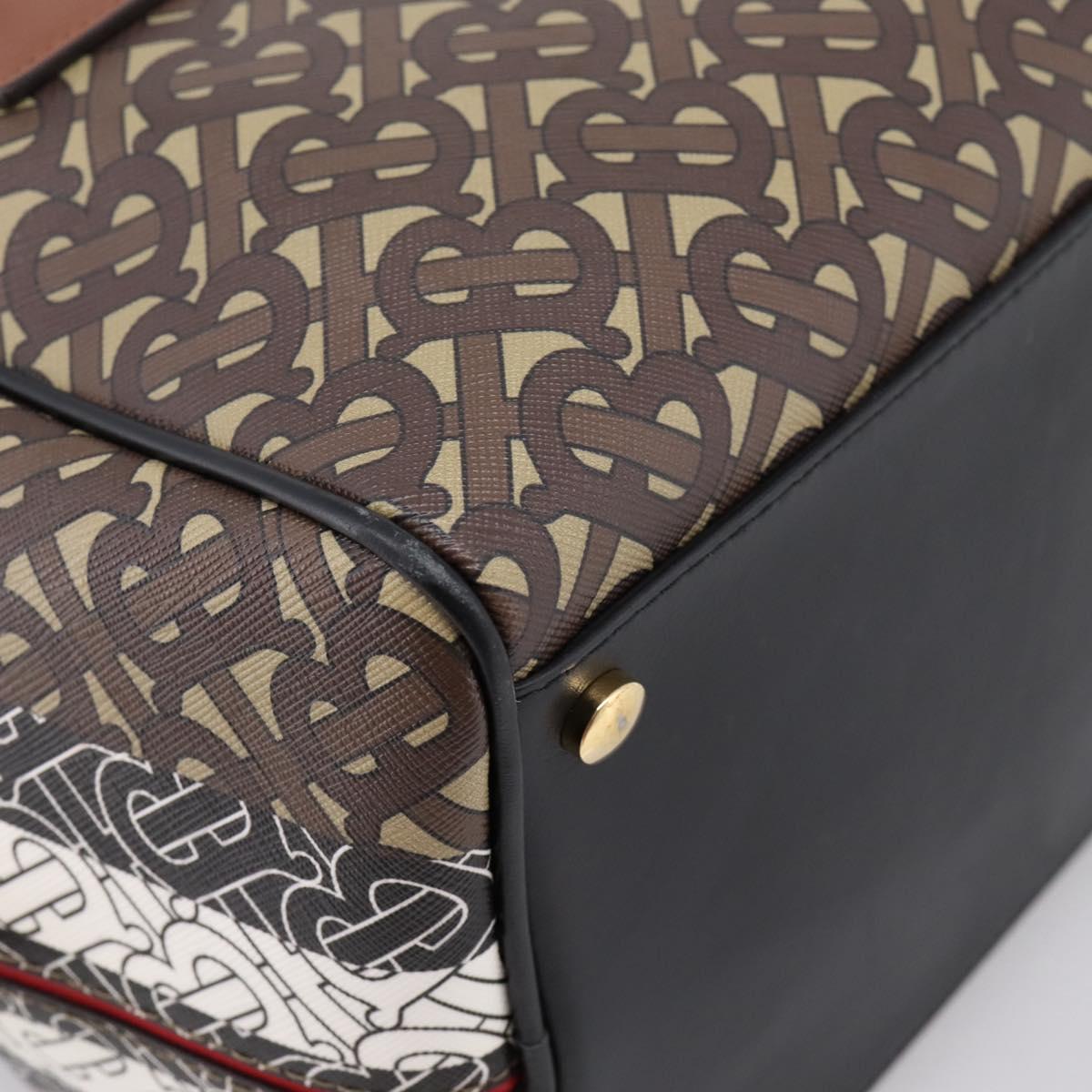 BURBERRY Monogram Cube Hand Bag PVC Brown Gold Auth 202676