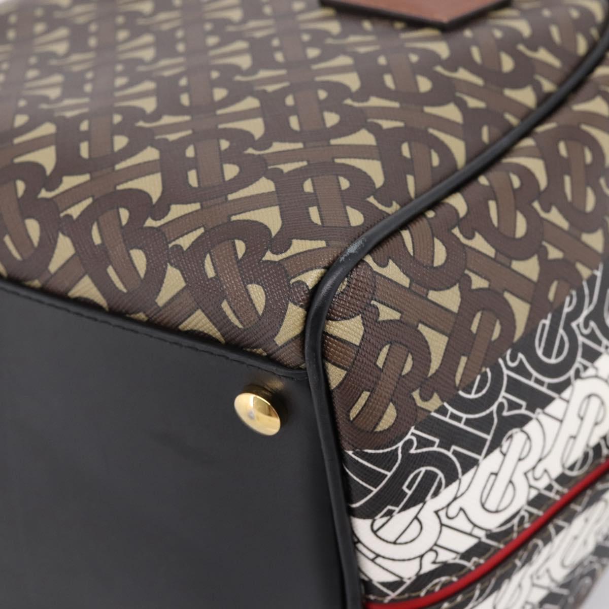 BURBERRY Monogram Cube Hand Bag PVC Brown Gold Auth 202676