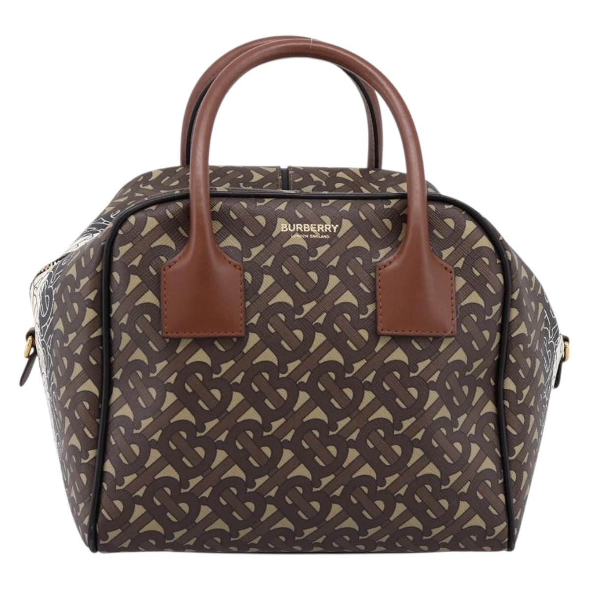 BURBERRY Monogram Cube Hand Bag PVC Brown Gold Auth 202676