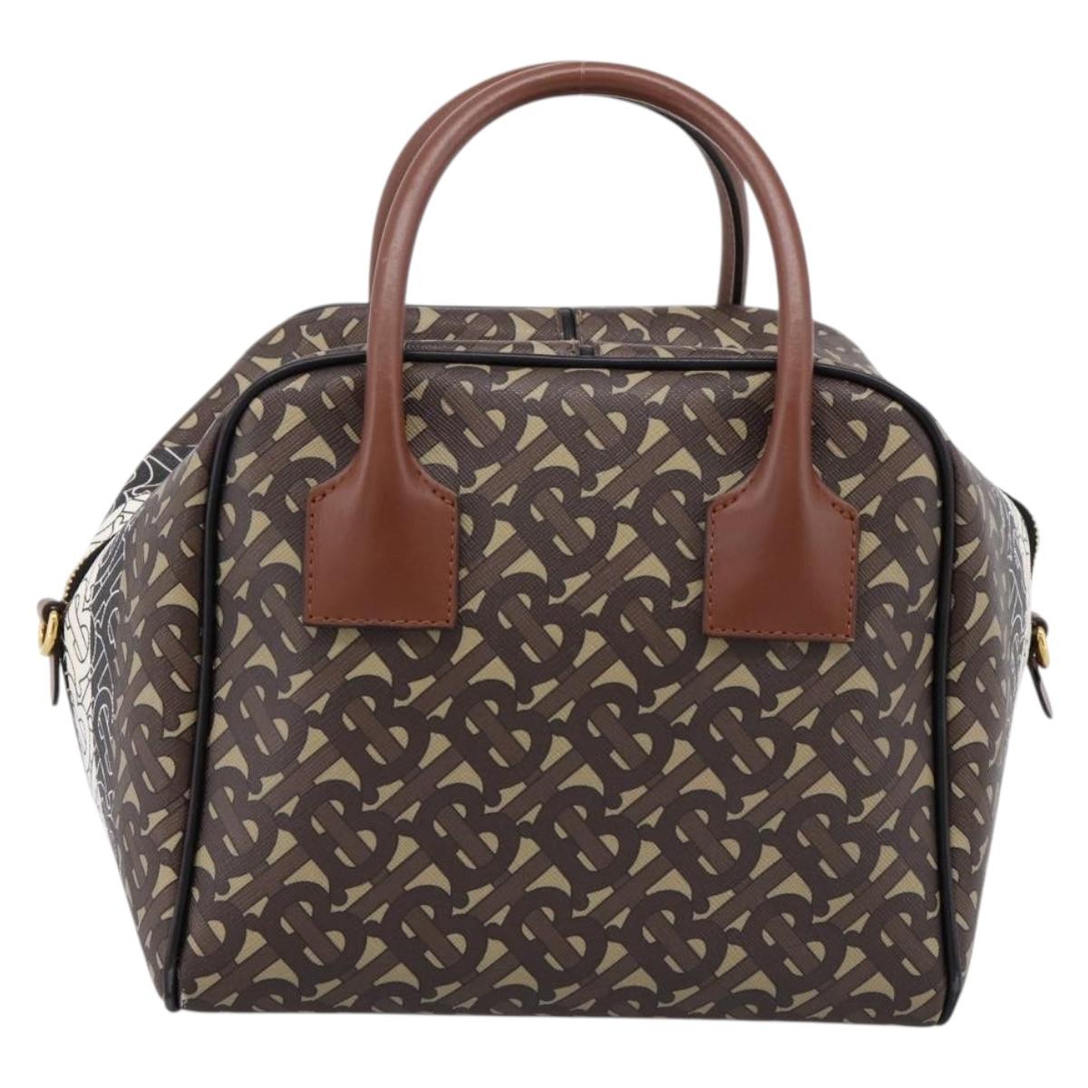 BURBERRY Monogram Cube Hand Bag PVC Brown Gold Auth 202676