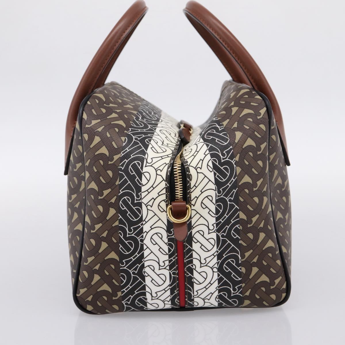 BURBERRY Monogram Cube Hand Bag PVC Brown Gold Auth 202676