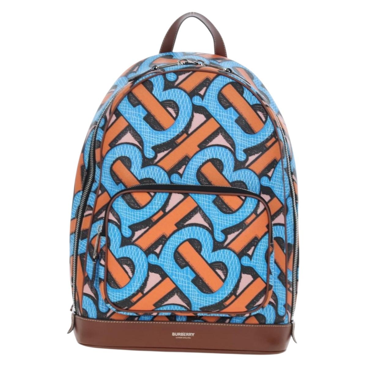 BURBERRY Monogram Summer Backpack PVC Canvas Blue Silver Auth 202677M