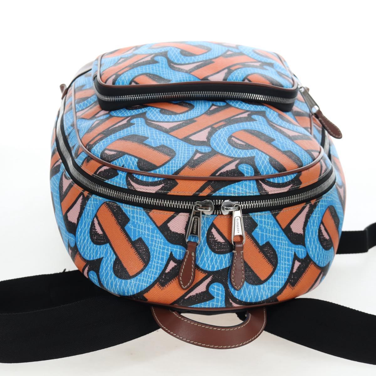 BURBERRY Monogram Summer Backpack PVC Canvas Blue Silver Auth 202677M