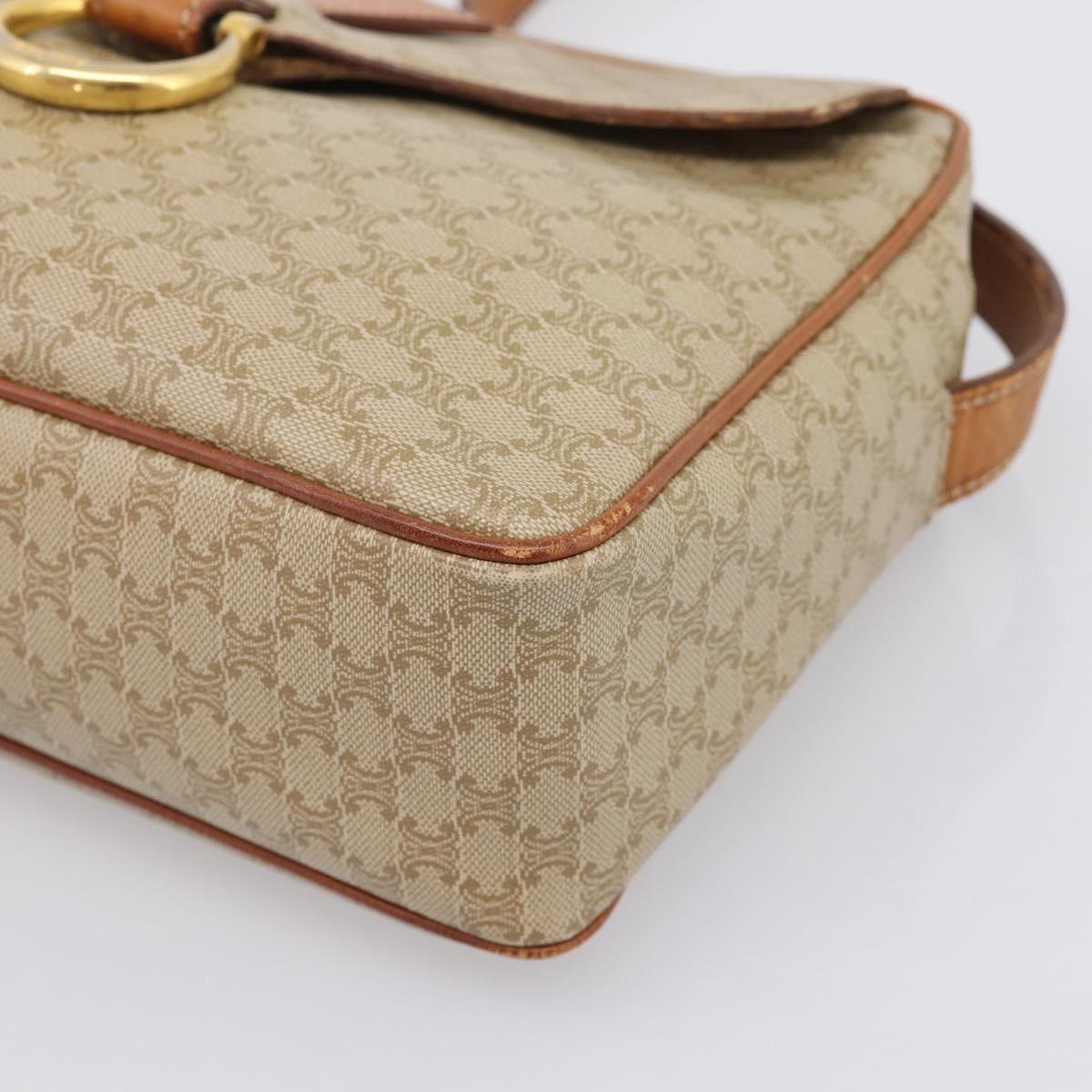 CELINE Macadam Canvas Shoulder Bag PVC Beige Gold Auth 202679