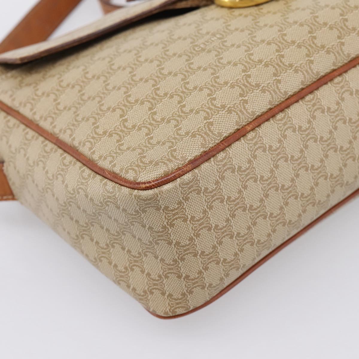 CELINE Macadam Canvas Shoulder Bag PVC Beige Gold Auth 202679