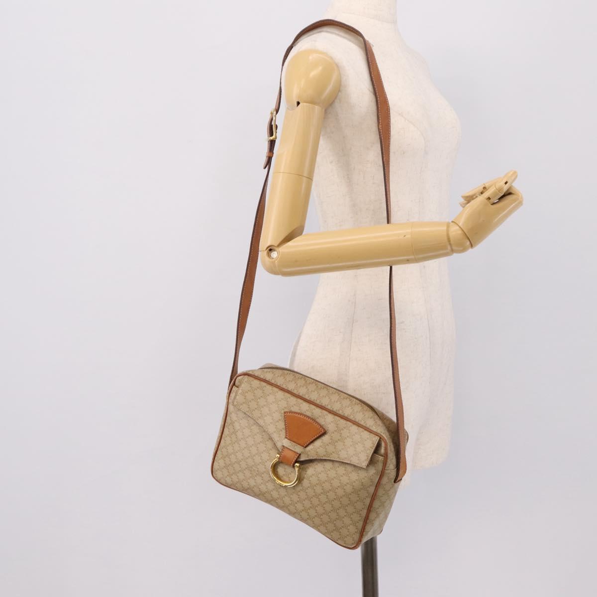 CELINE Macadam Canvas Shoulder Bag PVC Beige Gold Auth 202679