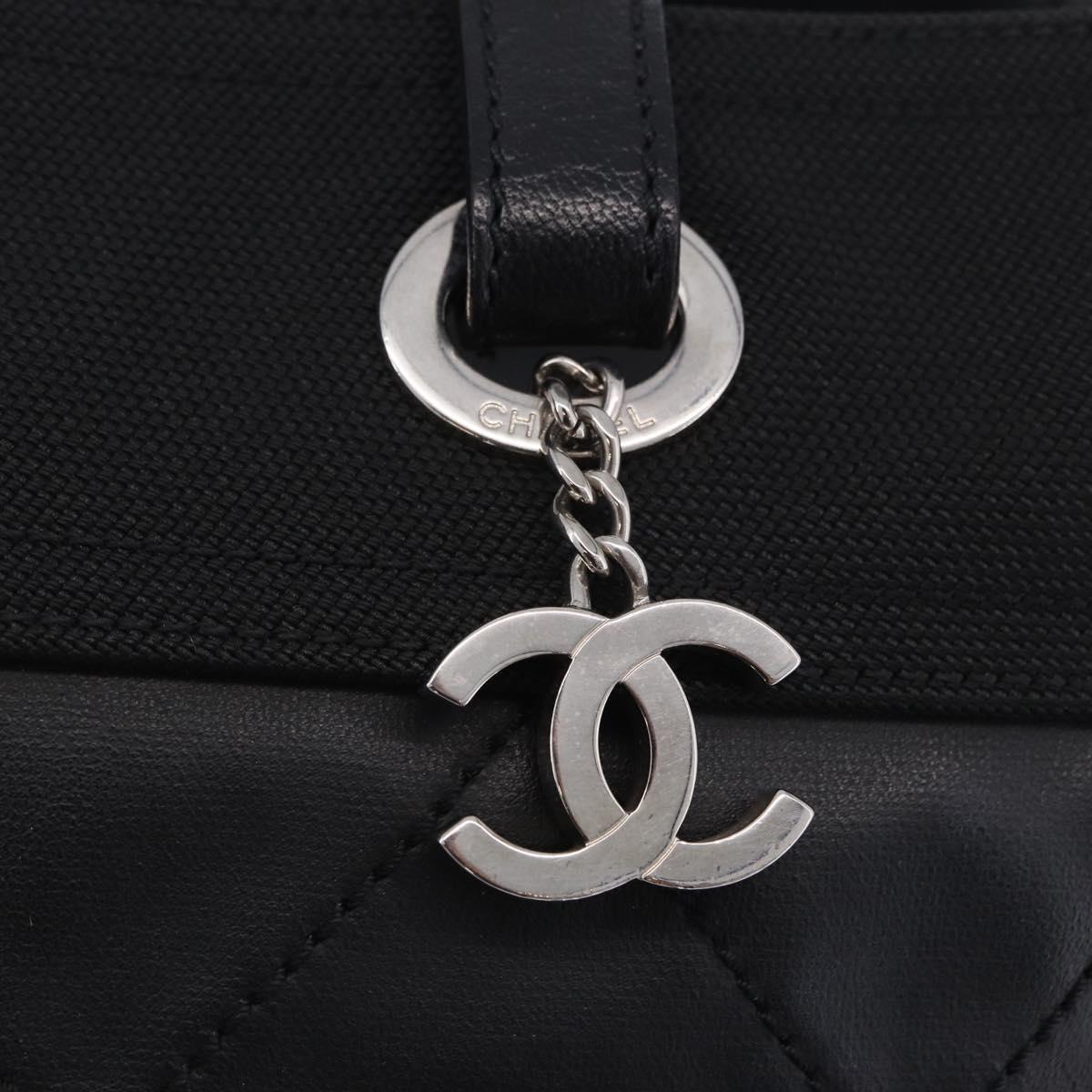 CHANEL Paris Biarritz Hand Bag PVC Canvas Black Silver CC Auth 202681V