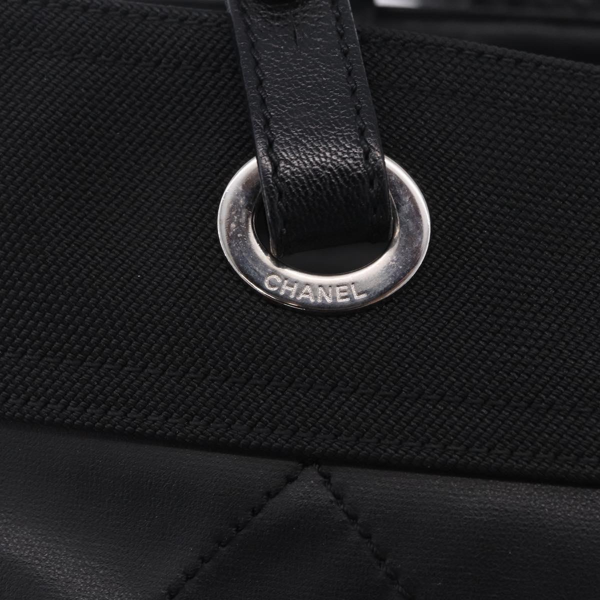 CHANEL Paris Biarritz Hand Bag PVC Canvas Black Silver CC Auth 202681V