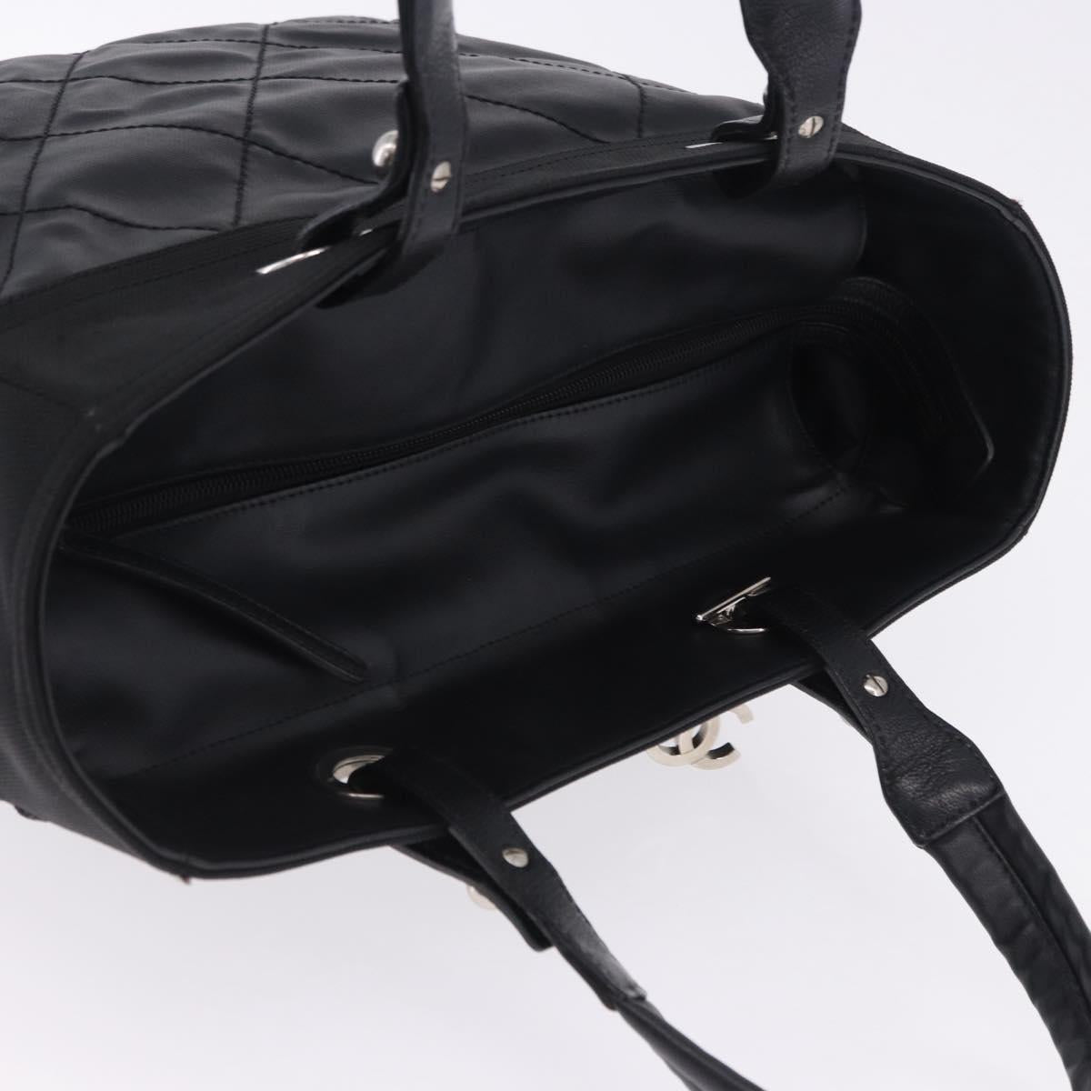 CHANEL Paris Biarritz Hand Bag PVC Canvas Black Silver CC Auth 202681V
