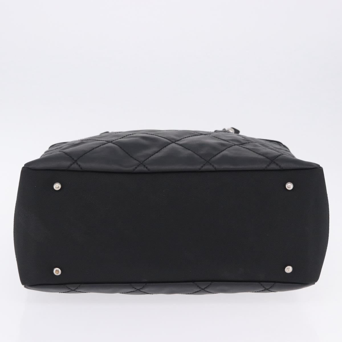CHANEL Paris Biarritz Hand Bag PVC Canvas Black Silver CC Auth 202681V