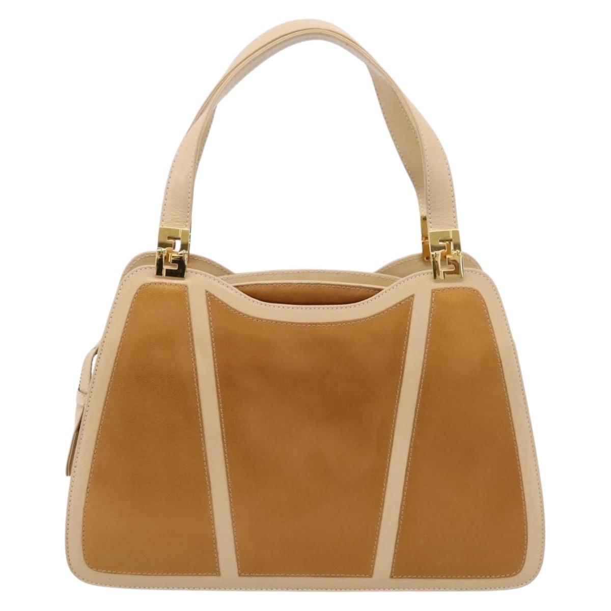 FENDI Hand Bag Leather Gold Auth 202684A