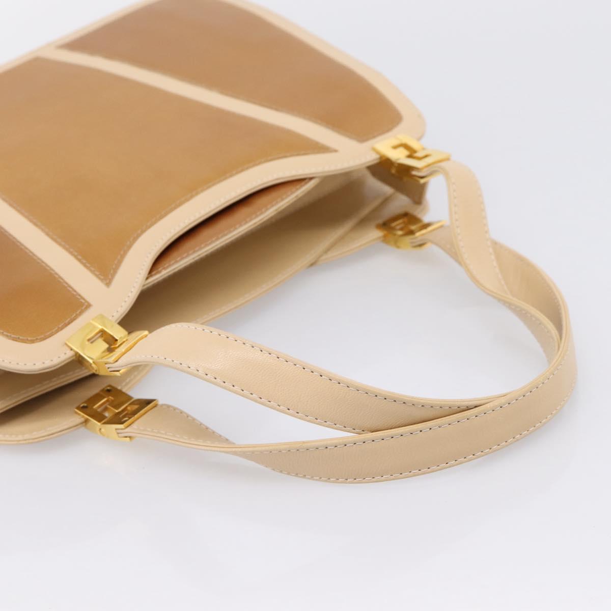FENDI Hand Bag Leather Gold Auth 202684A