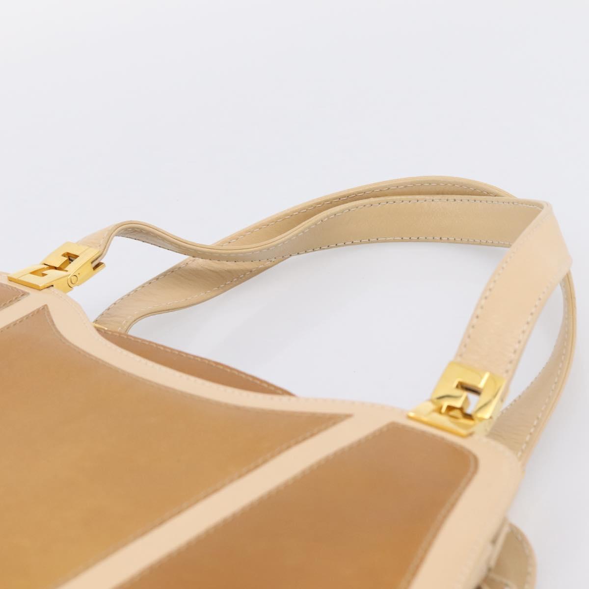 FENDI Hand Bag Leather Gold Auth 202684A