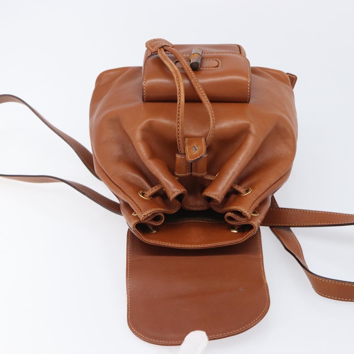 GUCCI Bamboo Backpack Leather Black Gold 003 2034 0030 Auth 202686