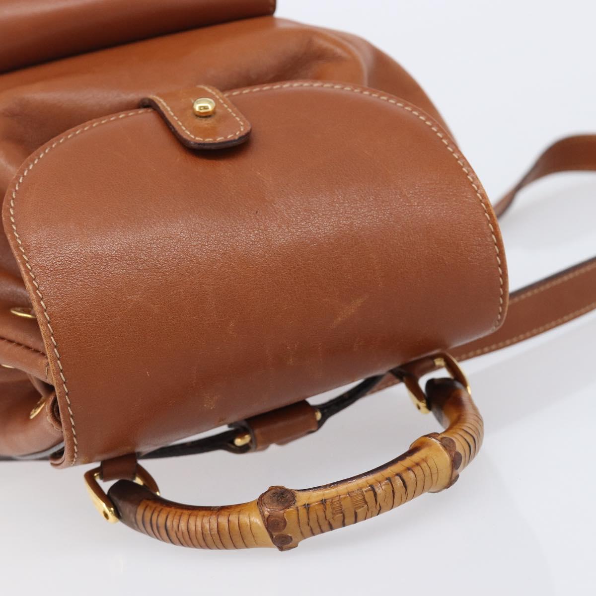 GUCCI Bamboo Backpack Leather Black Gold 003 2034 0030 Auth 202686