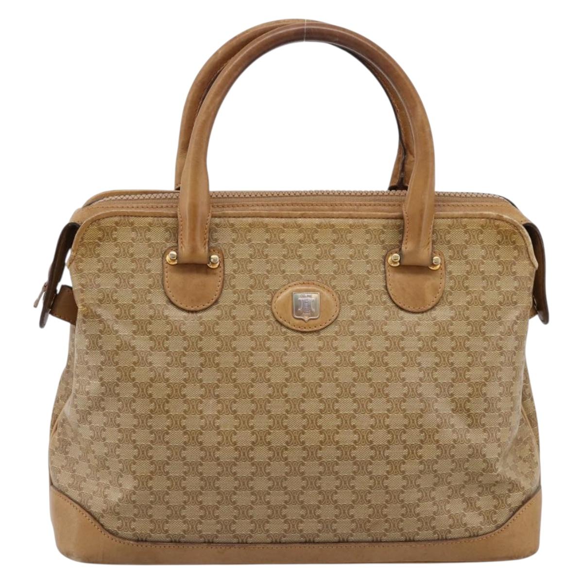 CELINE Macadam Canvas Hand Bag PVC Beige Gold Auth 202687