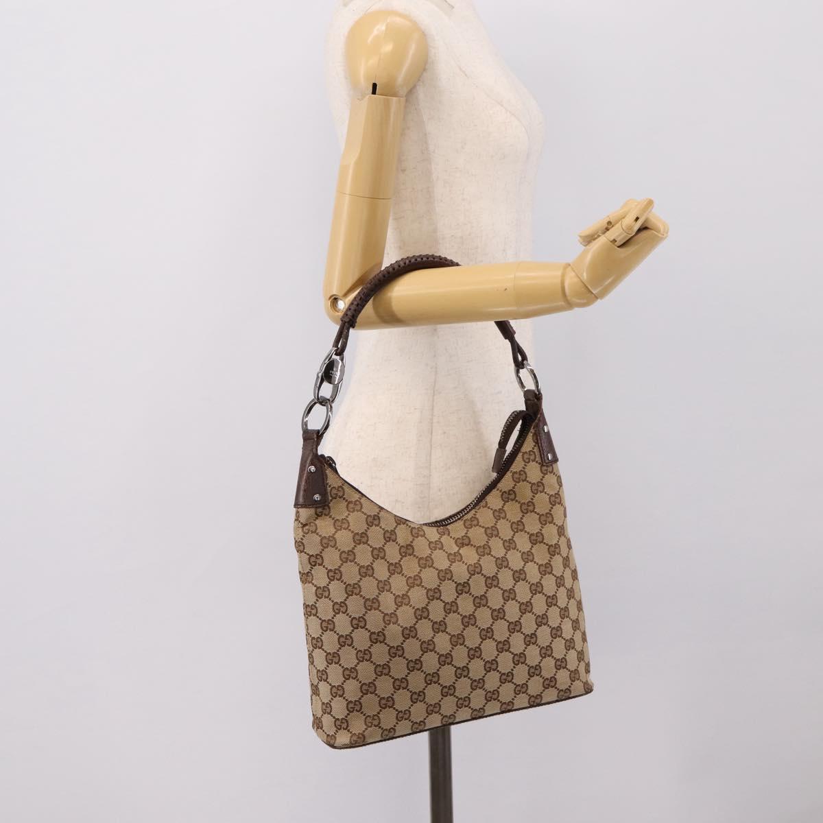 GUCCI GG Canvas Shoulder Bag Beige Silver 115003 Auth 202688A