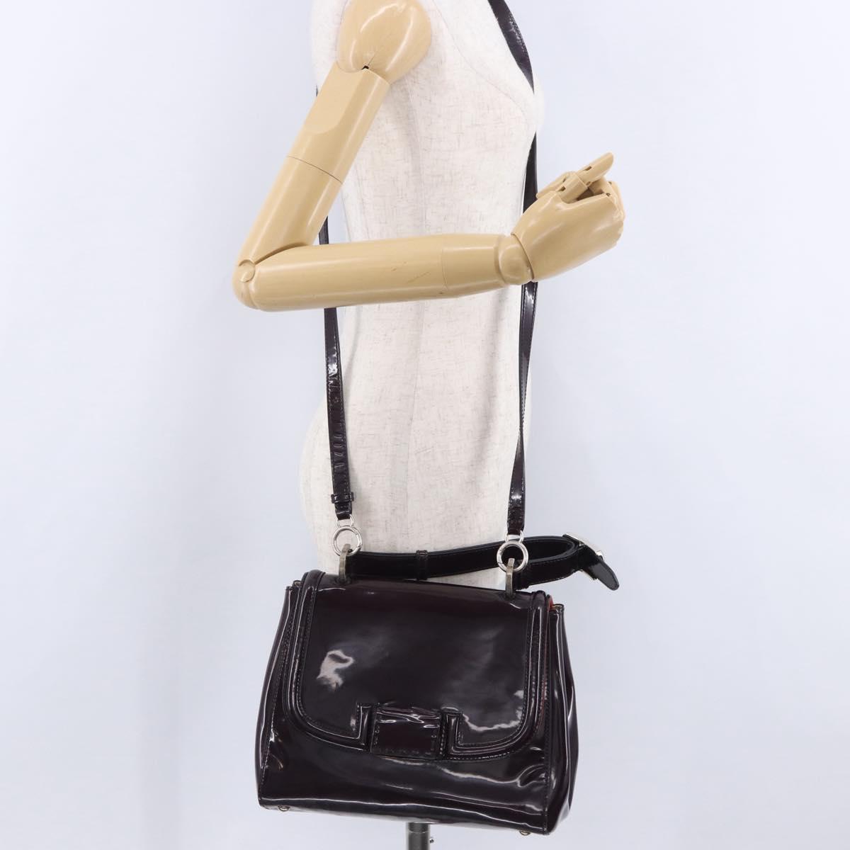 FENDI Silvana Shoulder Bag Patent Leather 2way Purple Silver Auth 202690A