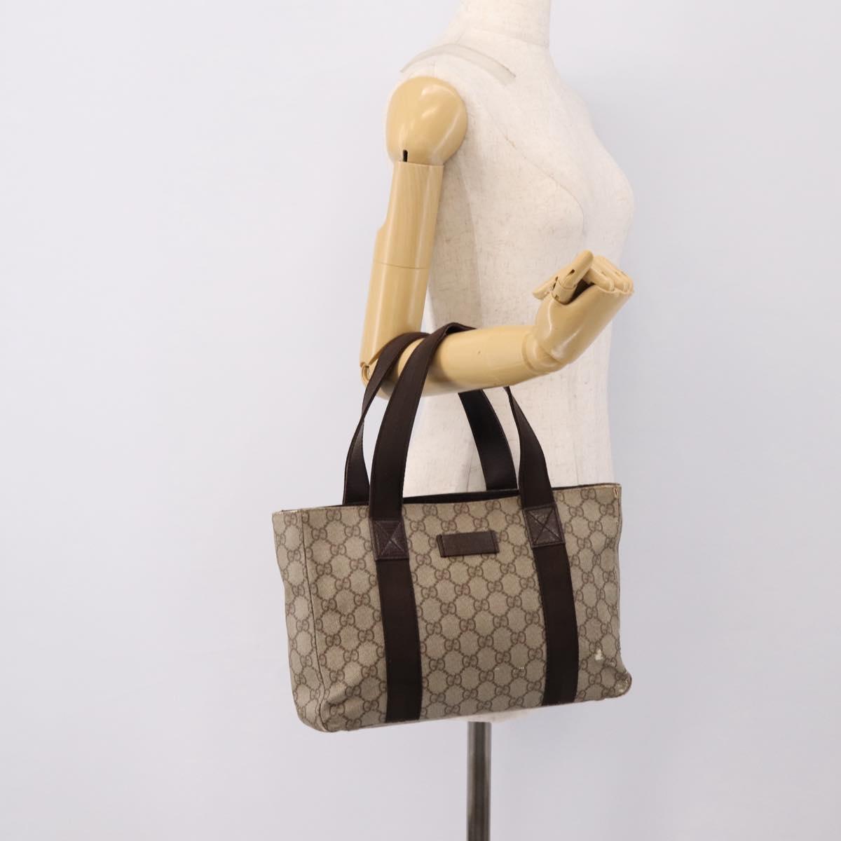 GUCCI GG Supreme Tote Bag PVC Beige Silver 141976 Auth 202691